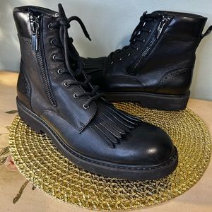INC Men’s Black Lace up Leather Military Boots 12